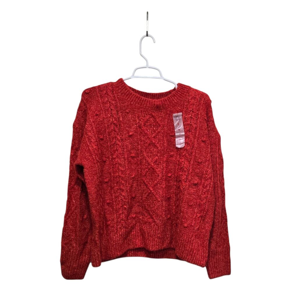 Old Navy Cable Knit Sweater Small Red Marl Cozy Crewneck NWT